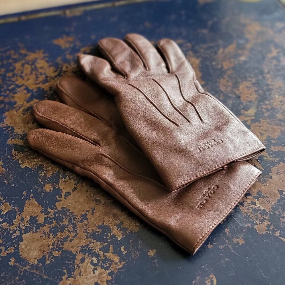 COACH Unisex Brown Leather Gloves Wool Lining